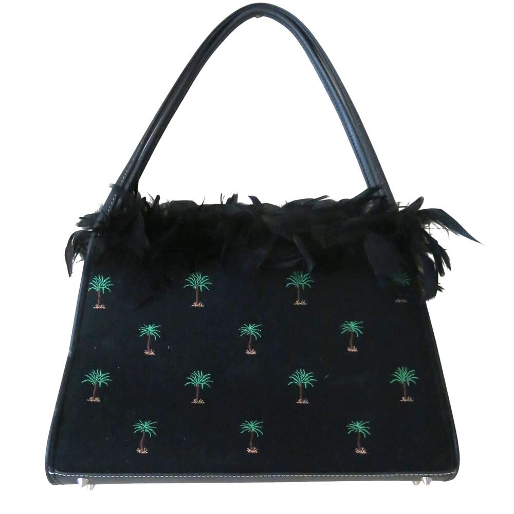 Palmetto Tree Bag Satchel Purse South Carolina Tropical Boho Feathers Black